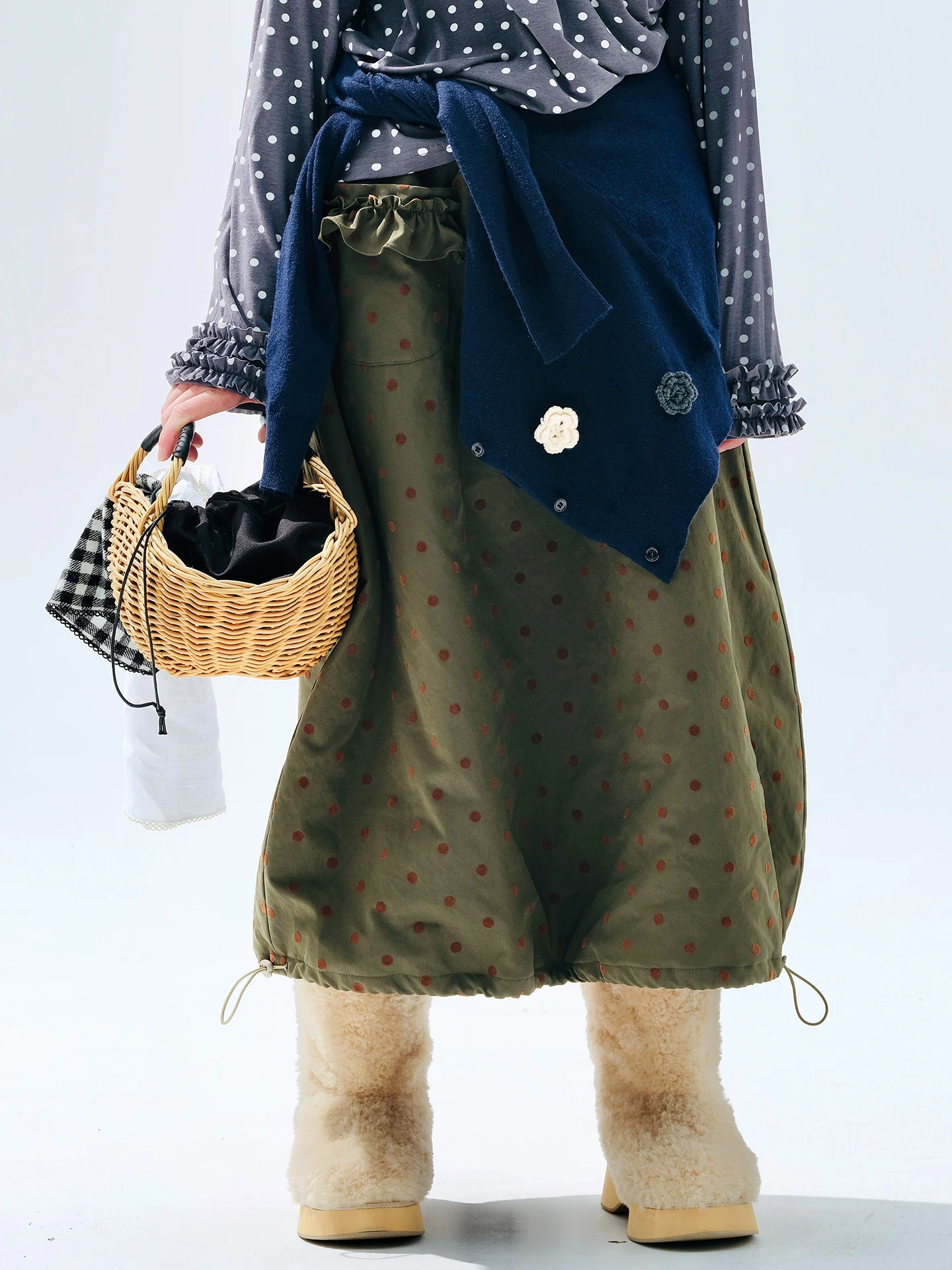 

Polka Dot Lantern Midi Skirt, Ruffle - Decorated Mid - length Skirt, Party & Streetwear, Cute & Eye - catching 255269