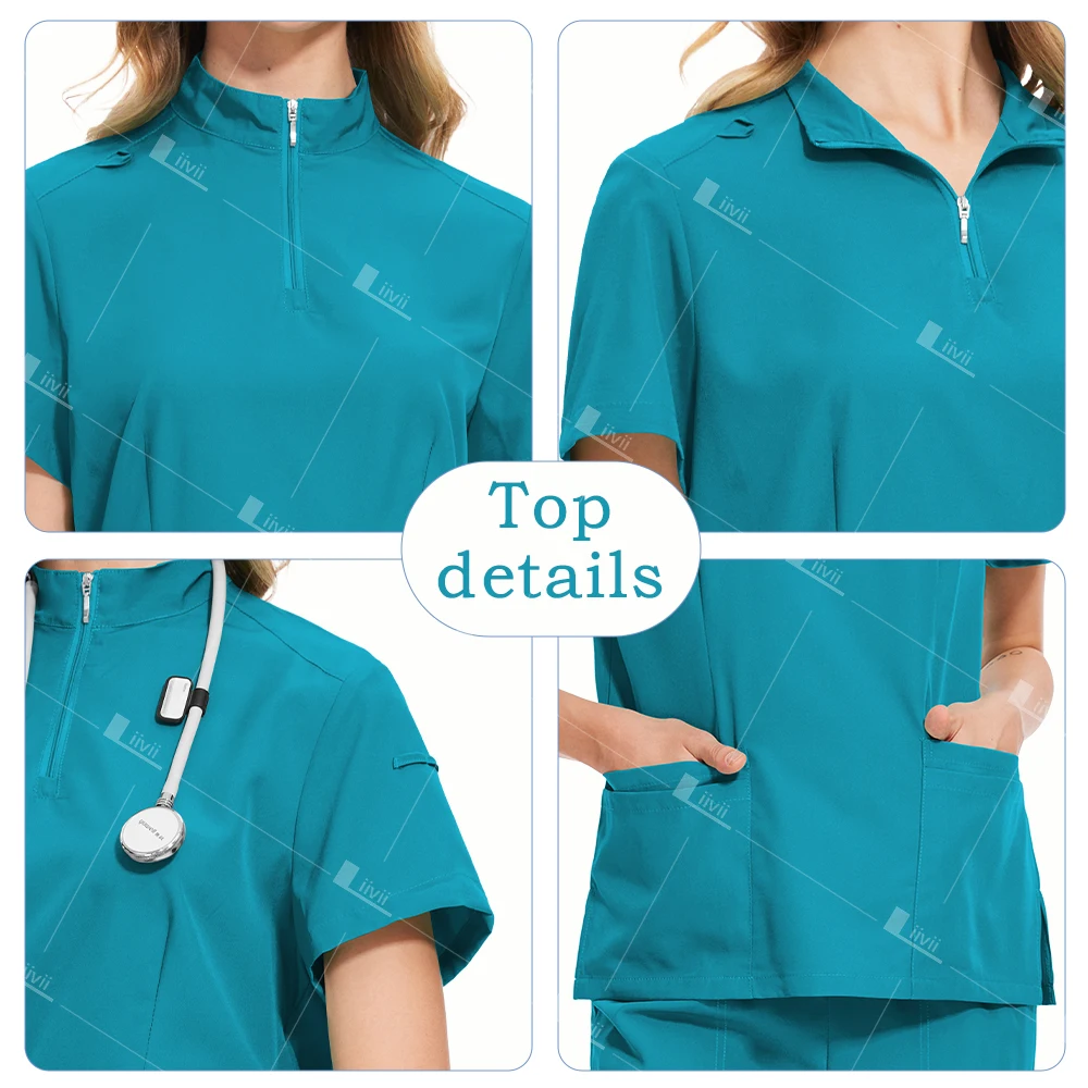 New Fashion Nursing Uniforms Woman Hospital Nurse Uniform Wholesale Pocket Top Pants Medical Scrubs Set Beauty Uniforms Work Set