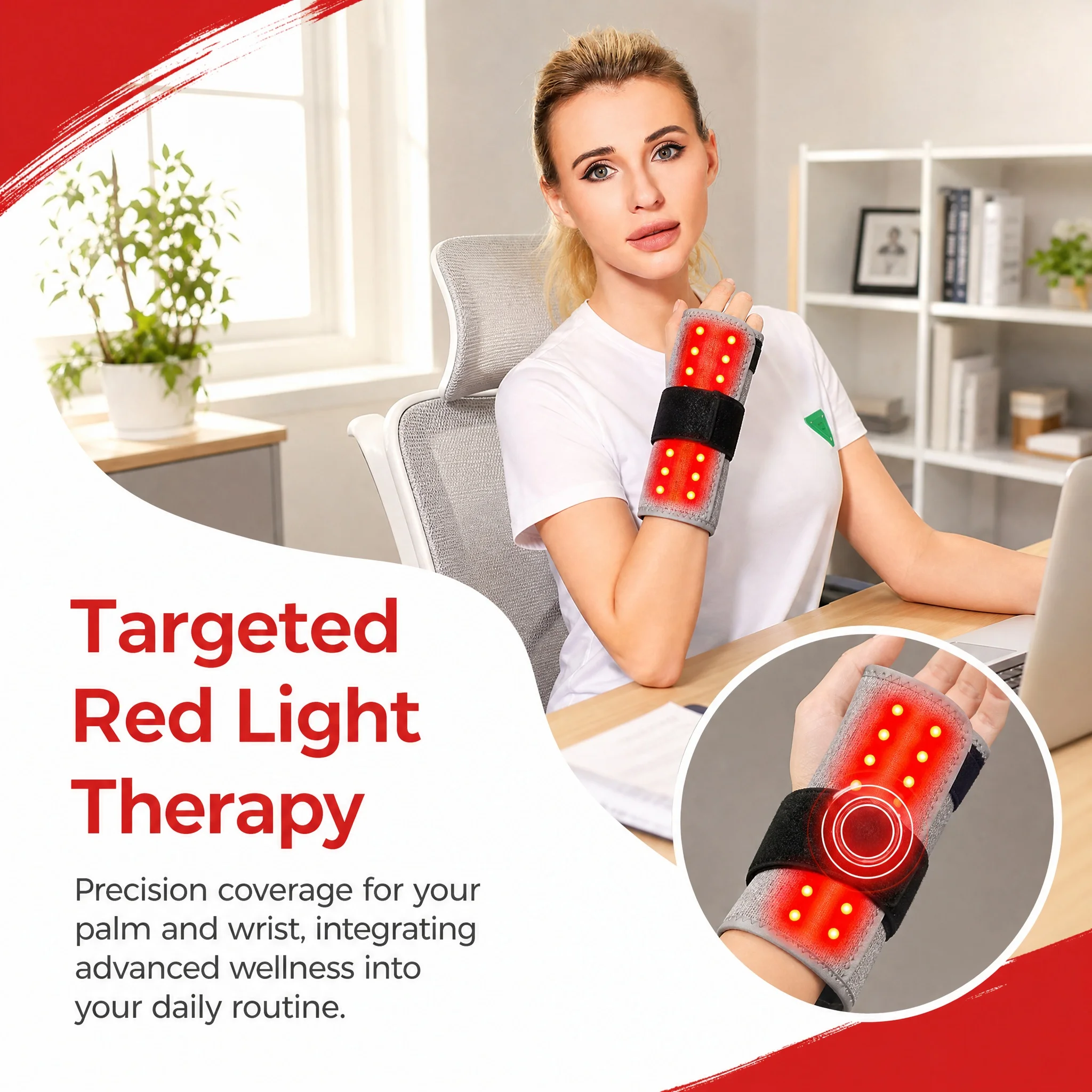 

Red Light Wrist & Palm Protector, Hand Massager, Palm Hot Compress, Relieve Joint Discomfort, 3 Modes, Ideal for Office Workers