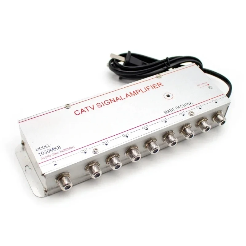 220V Cable TV Signal Booster Analog Digital CATV Signal Amplifier 1 IN 8 OUT 30DB 1030MK8