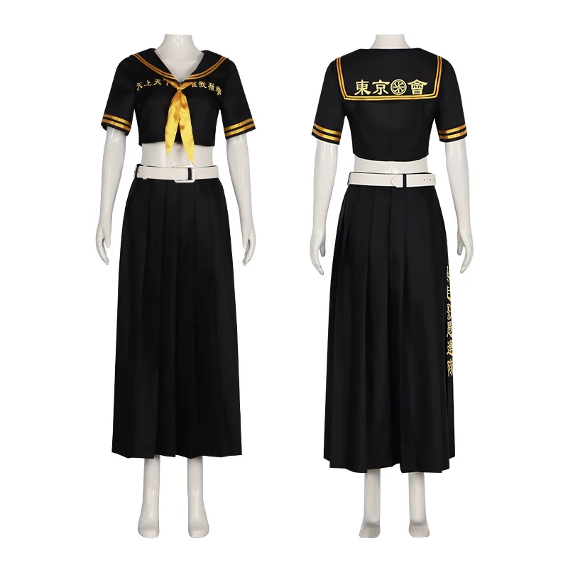 Anime Tokyo Revengers Mikey Manjiro Sano Cosplay Costume Black Sexy Top Skirt JK Uniform Women Sailor Dress Halloween Party Suit view 6