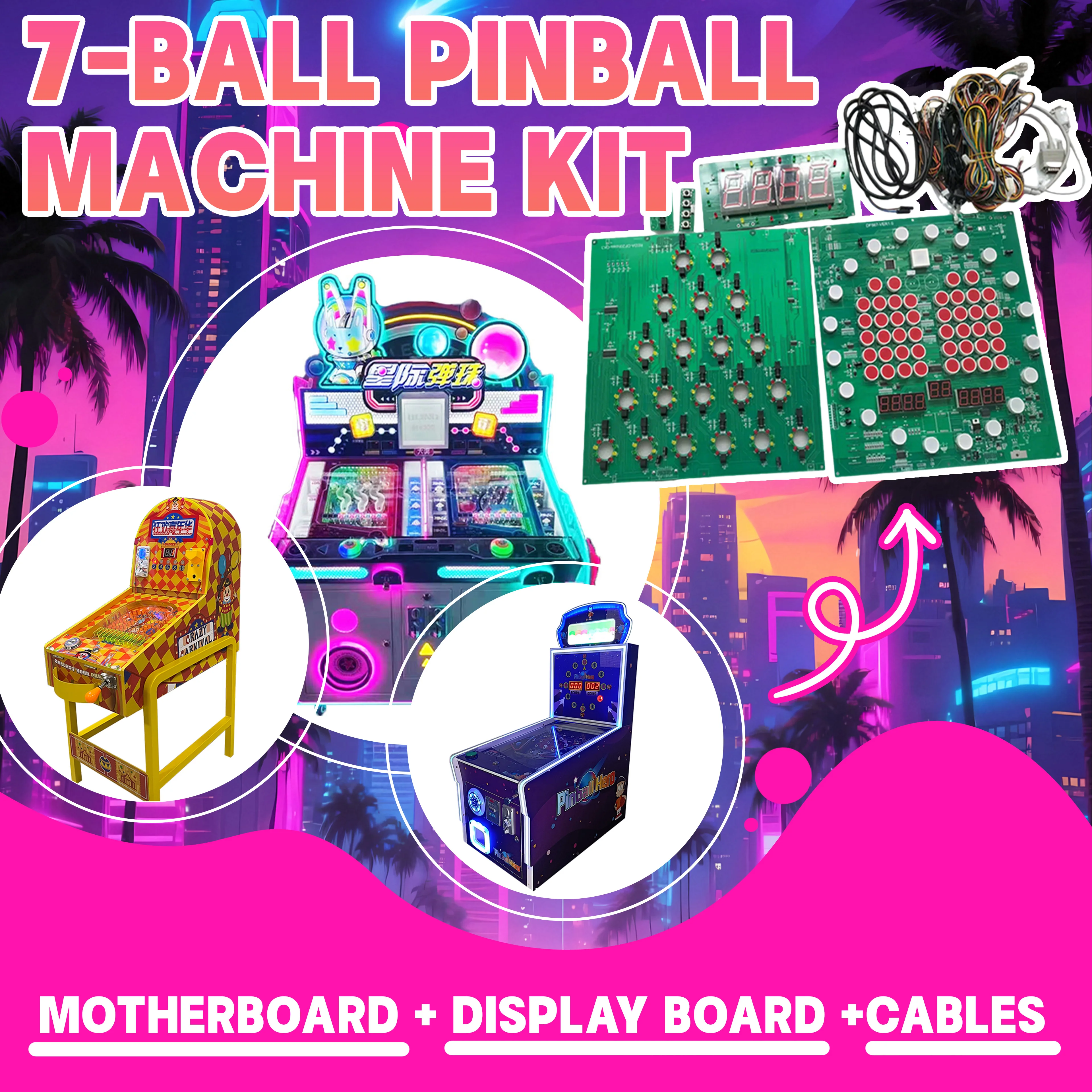 7-Ball Pinball Machine Assembly Kit – Includes mainboard, display board, and cables for arcade game DIY parts 567 Bola