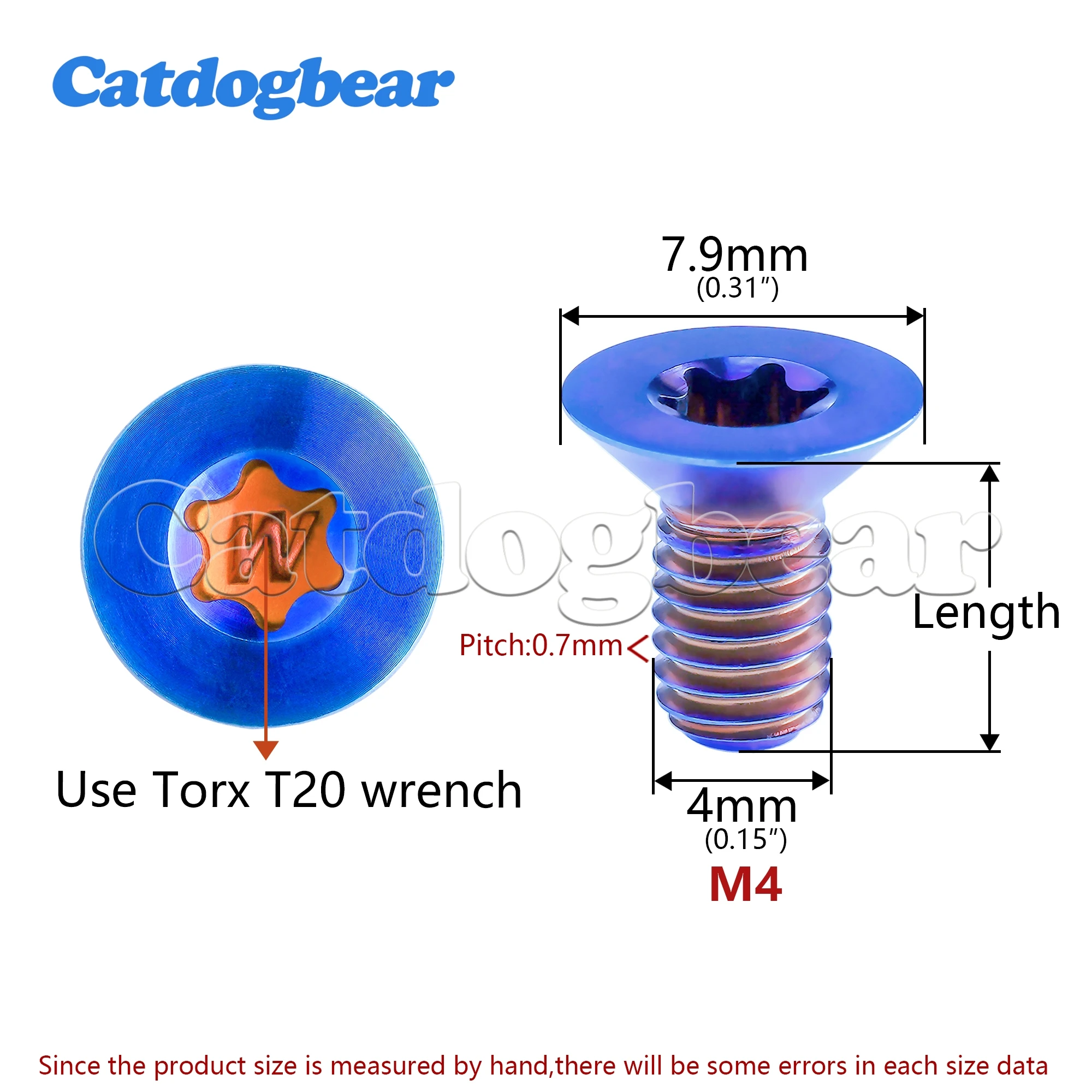 Catdogbear  Titanium Bolt 4PCS M4x8/1012/15/20/25/30/35mm Torx T20 Head Screw For Bicycle