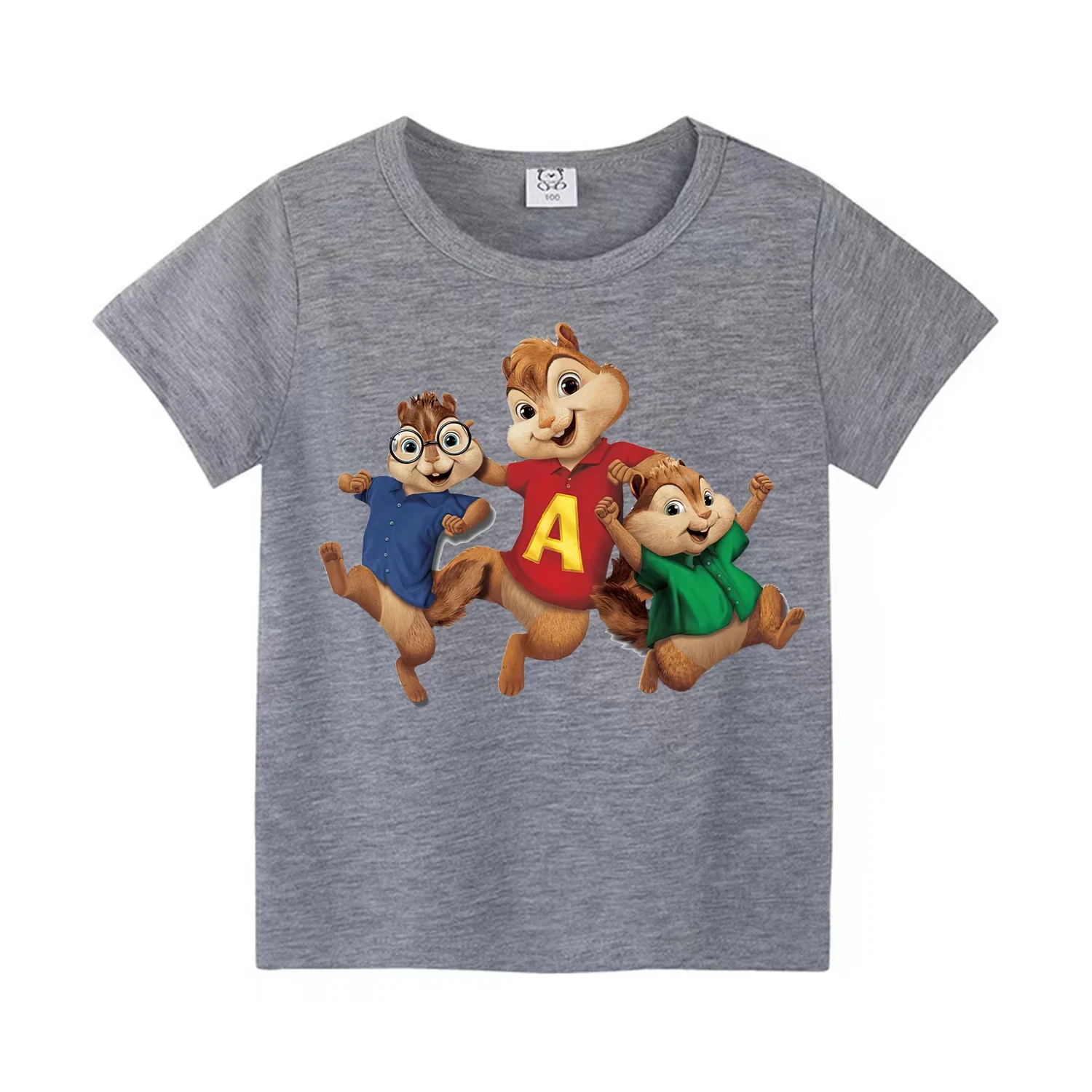 ألفين والسنجاب الكرتون ثلاثية الأبعاد طباعة القطن تيشيرت صيفي قصيرة الأكمام القطن الخالص للأطفال بنين بنات المراهقين