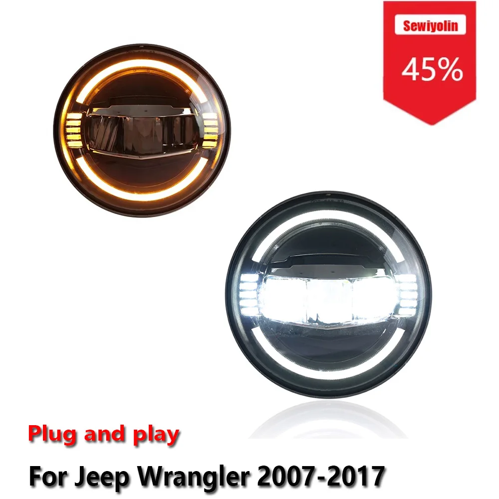 

Sewiyolin Car LED Upgrade Headlight Accessories For Jeep Wrangler 2007-2017 DRL Brake Turn Signal Lamp Plug and Play