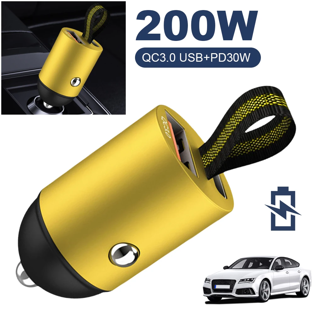 200W Mini Dual Ports USB Car Charger Lighter Convenient QC 3.0 Fast Charging Auto Mobile Phone Adapter for iPhone for Xiaomi