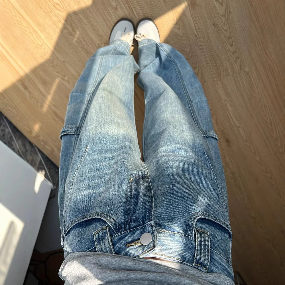 Light Blue Curved Knife Jeans Men's 2026 Summer New High Waist Slimming Design Sense High Street Workwear Wide Leg Pants
