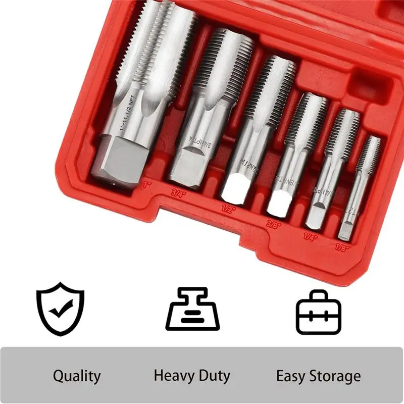 Aug. 6-Piece NPT Pipe Tap Set, Precision Carbon Steel Taper Tap Set With Storage Case For Plumbers Mechanics Diyers