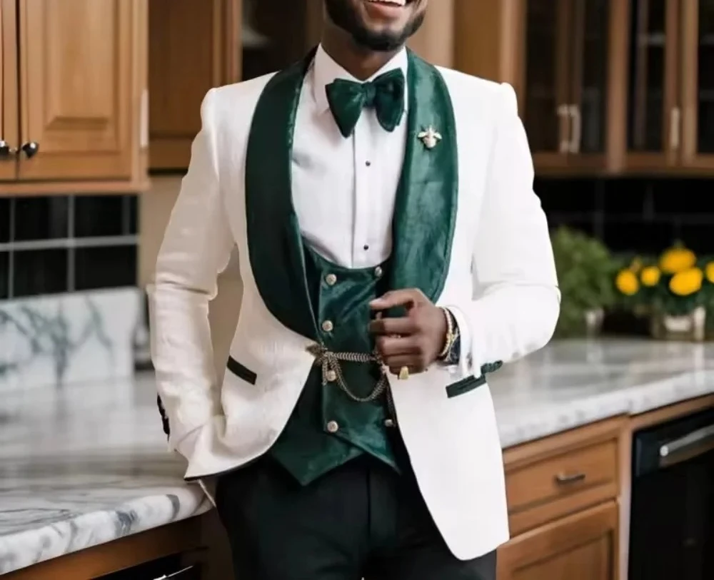 Classic color matching Business Stylish Casual Single Breasted Dress Suit 3 Piece Wedding Suit For Men Office Work Party Prom