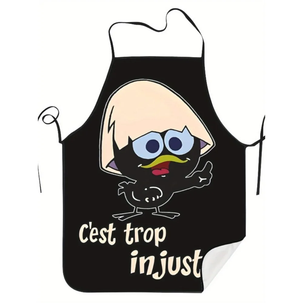 Cartoon Chicken Print Apron Black Background Cute Chicks Waterproof Kitchen Cooking Bib for Men Women Household Baking