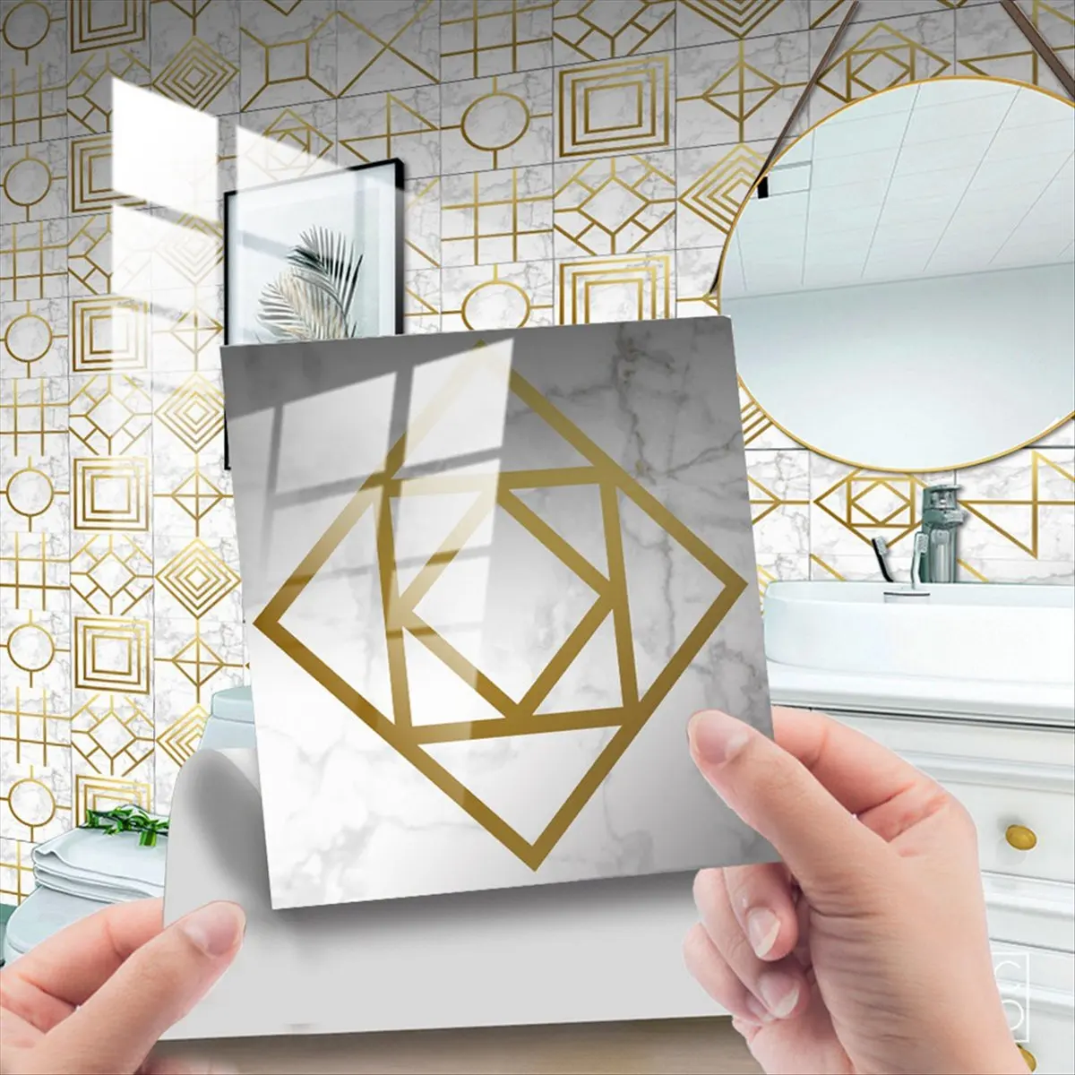 A56K Marble Decorative Adhesive Tile Stickers for Bathroom and Kitchen Tile Stickers,Waterproof Self-Adhesive Decoration E S