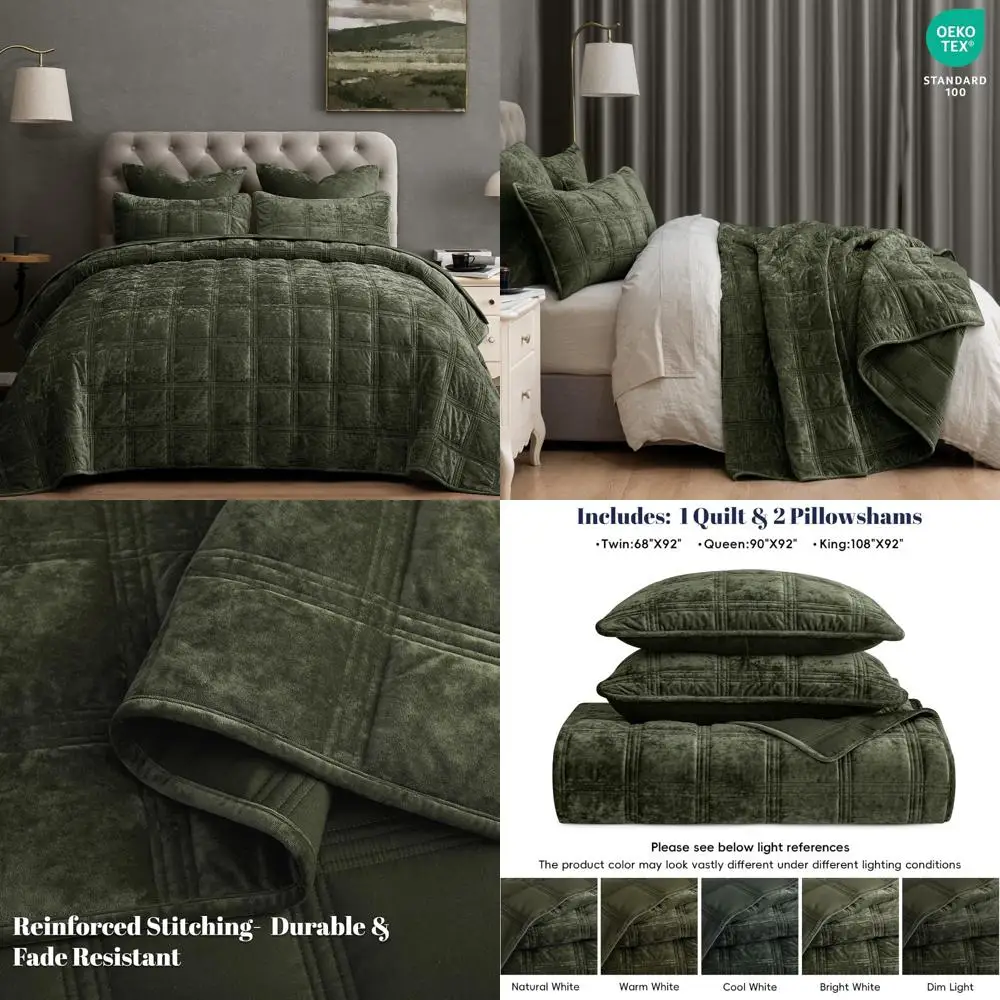 

King Size PHF Ultra Soft Velvet Quilt Set - 3-Piece Luxurious Diamond Pattern Bedspread for Comfortable Breathability