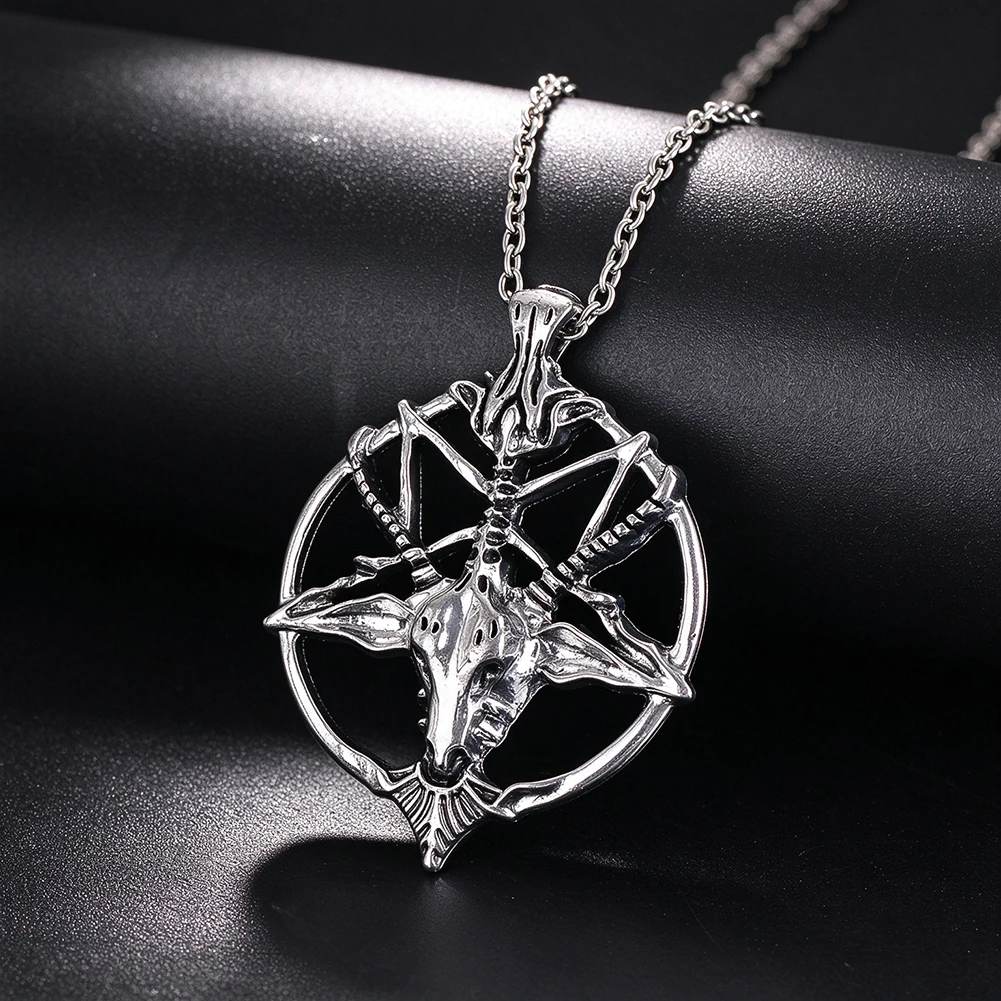 Goat Head Pentagram Pendant Necklace for Men Retro Silver Gothic Punk Jewelry Nice Gift Street Style Rock Party Daily Wear