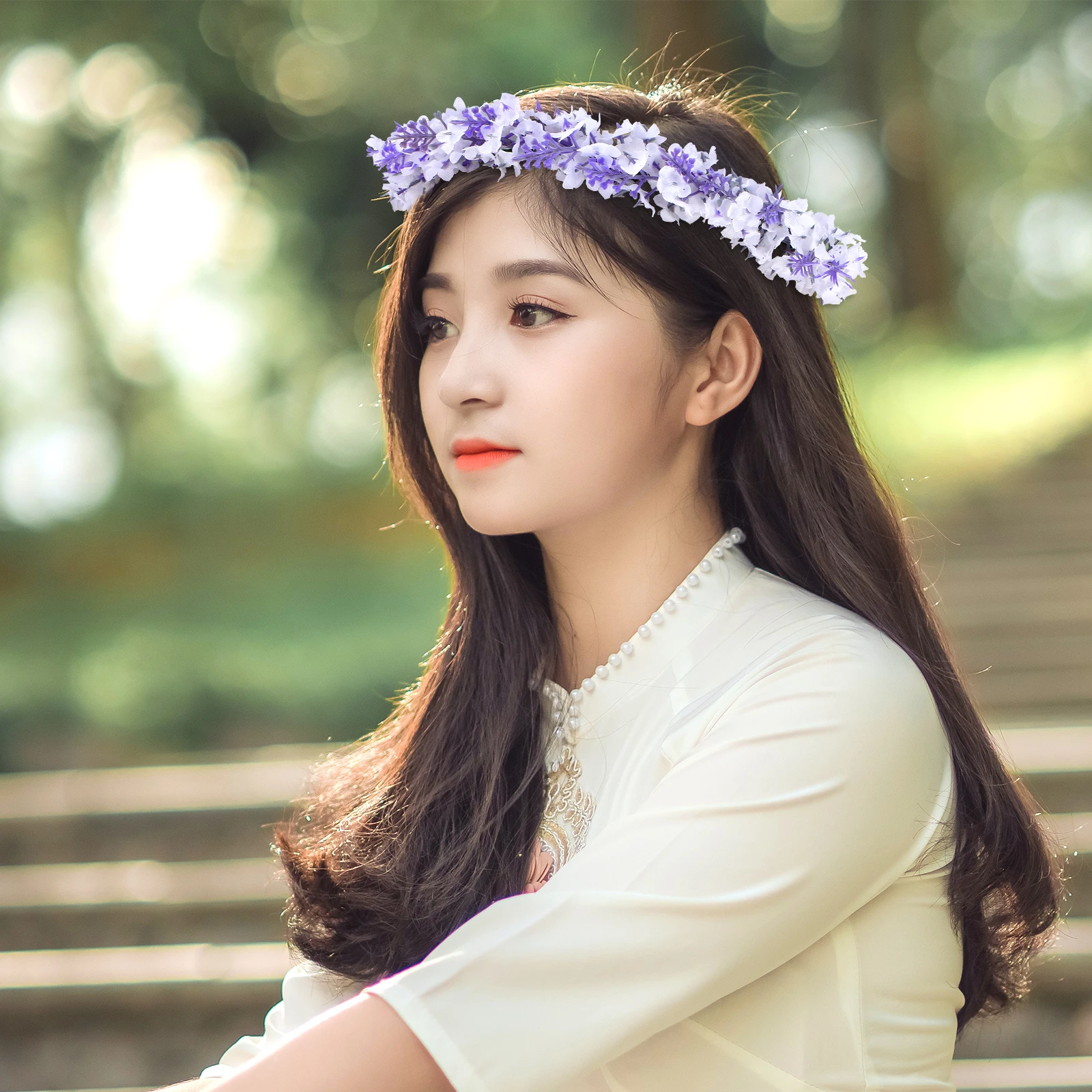 

2 pcs Faux Flower Crowns Artificial Floral Headpieces Bohemian Style Soft Resizable Ribbon For Wedding Party Vacation Photo
