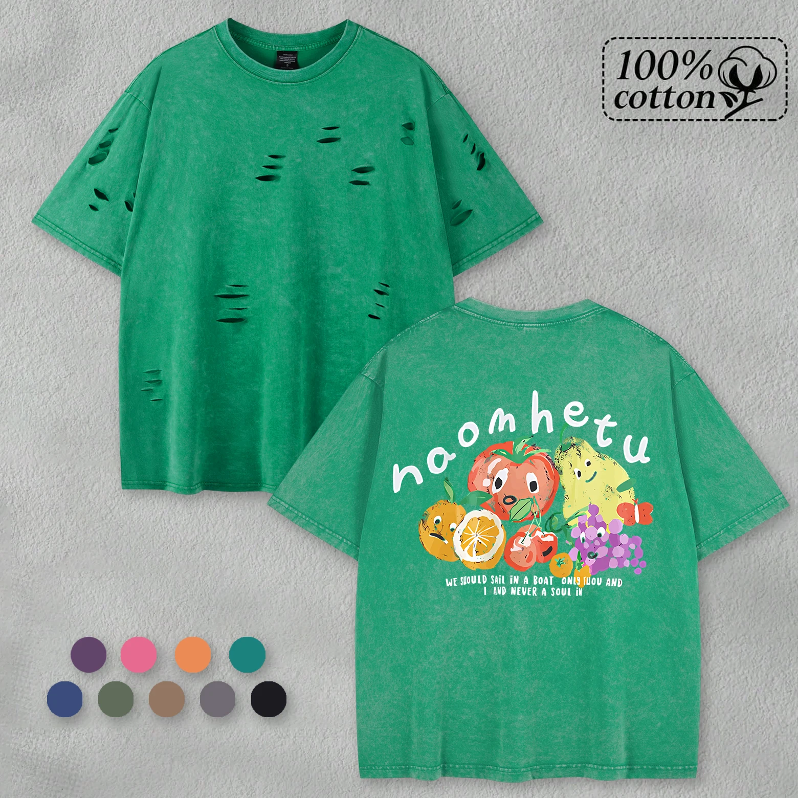 

Американские ретро футболки с фруктовым принтом, мытые мужские футболки с отверстиями, спортивная повседневная винтажная футболка, летняя мягкая одежда с круглым вырезом, хлопковый свободный топ