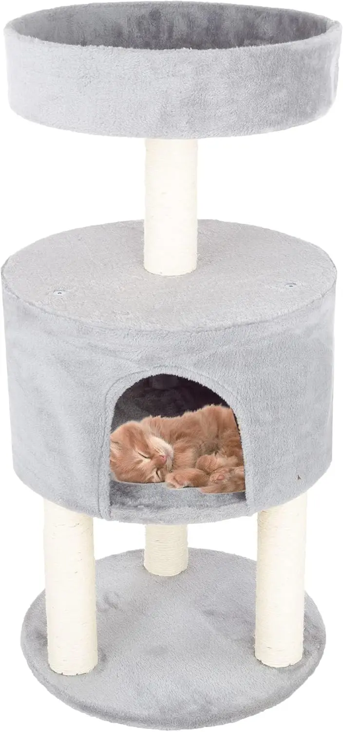 

4-Tier Round Cat Tower – Large Cat Condo, Napping Perch, and 4 Sisal Rope Scratching Posts – Cat Tree for Indoor Cats by