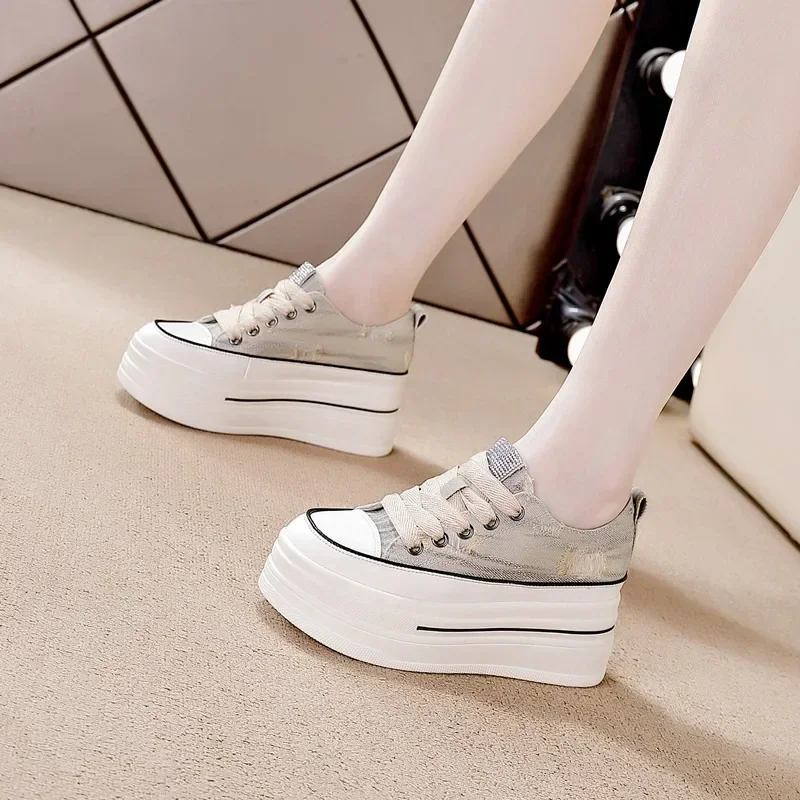 6cm Platform Wedge Shoes for Women Sneakers Denim Canvas Cloth Spring Summer Autumn Female Casual Shoes Zapatos De Mujer 2024