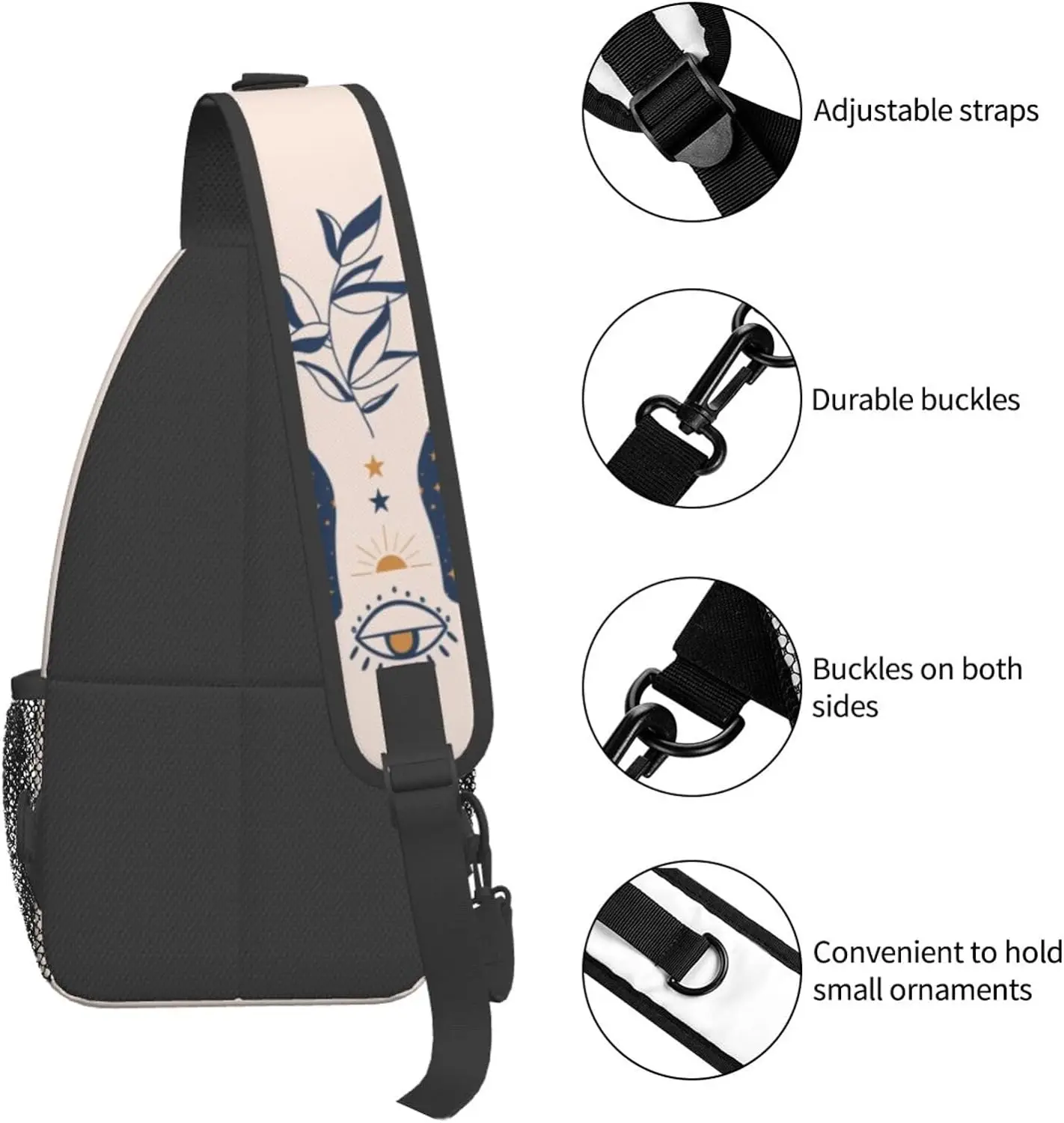 Sling Bag for Men Women Magic Tarot Sun Moon Hand Crossbody Backpack Casual Hiking Daypack for Travel Sport Running Chest Bag