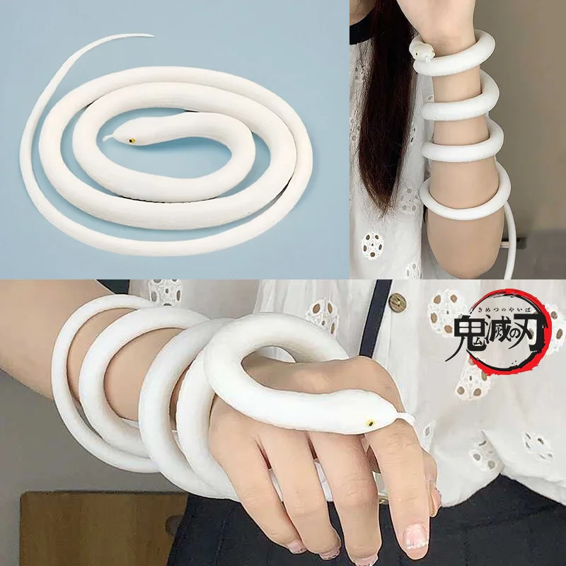

Demon Slayer Snake Cosplay Iguro Obanai Anime White Soft Rubber Snake Kids Party Character Simulation Serpent Prop Toy Gifts