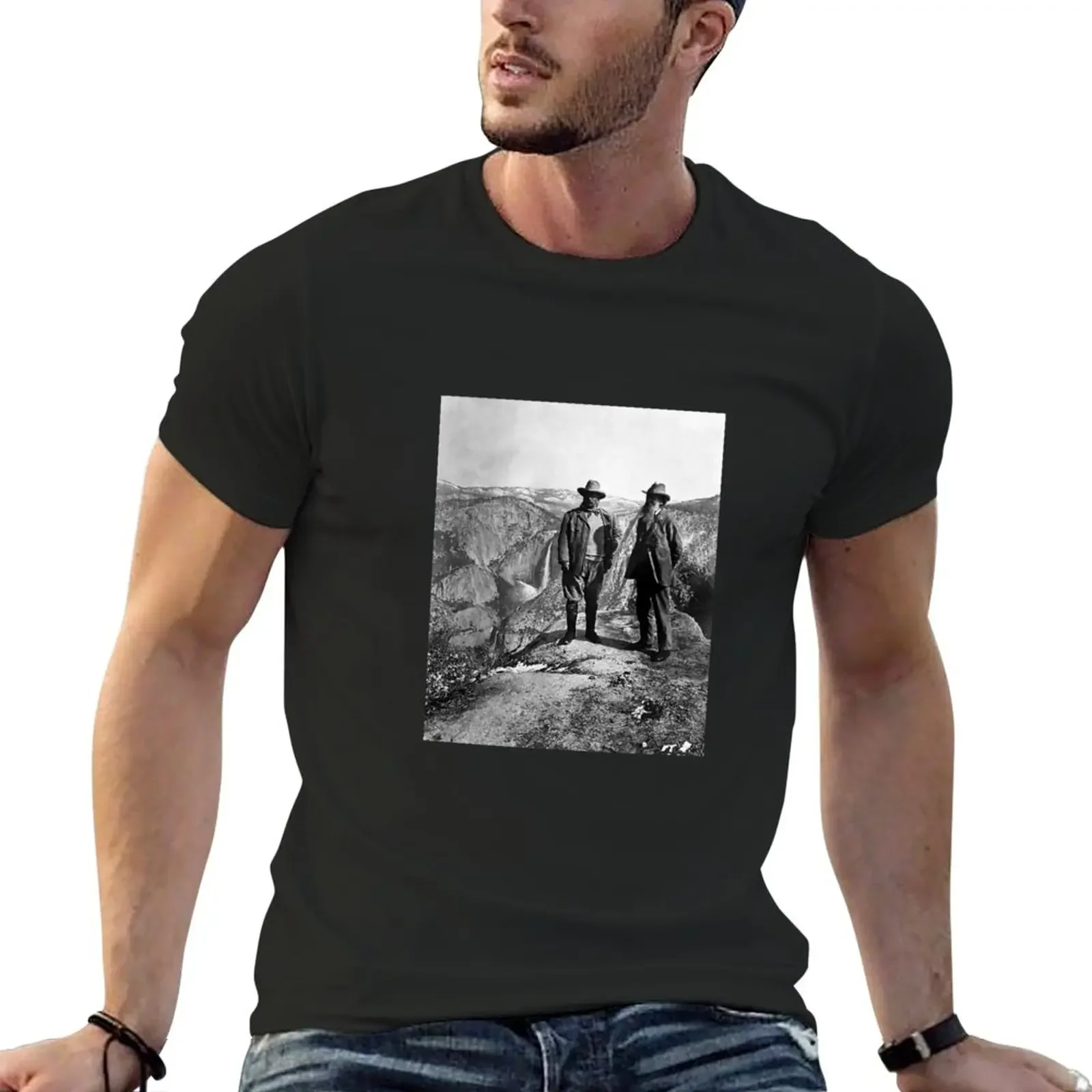 Teddy Roosevelt and John Muir - Glacier Point Yosemite Valley - 1903 T-Shirt customs mens graphic t-shirts funny