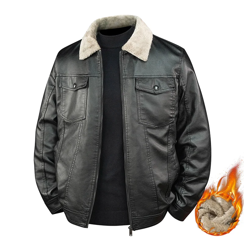 

Men's Leather Jacket 2025 Autumn Winter New Arrival Light Business Casual Trendy Versatile Shearling Thick Fleece Lined Warm Coa