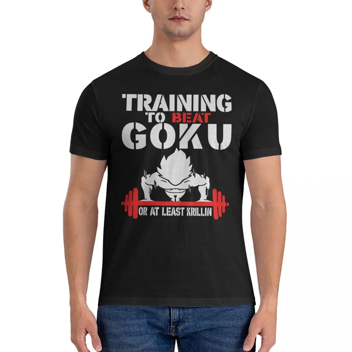 Training To Beat Goku Or At Least Krillin Fitness Gym Men's T Shirt GYM Novelty Tee Shirt Short Sleeve Round Neck T-Shirt