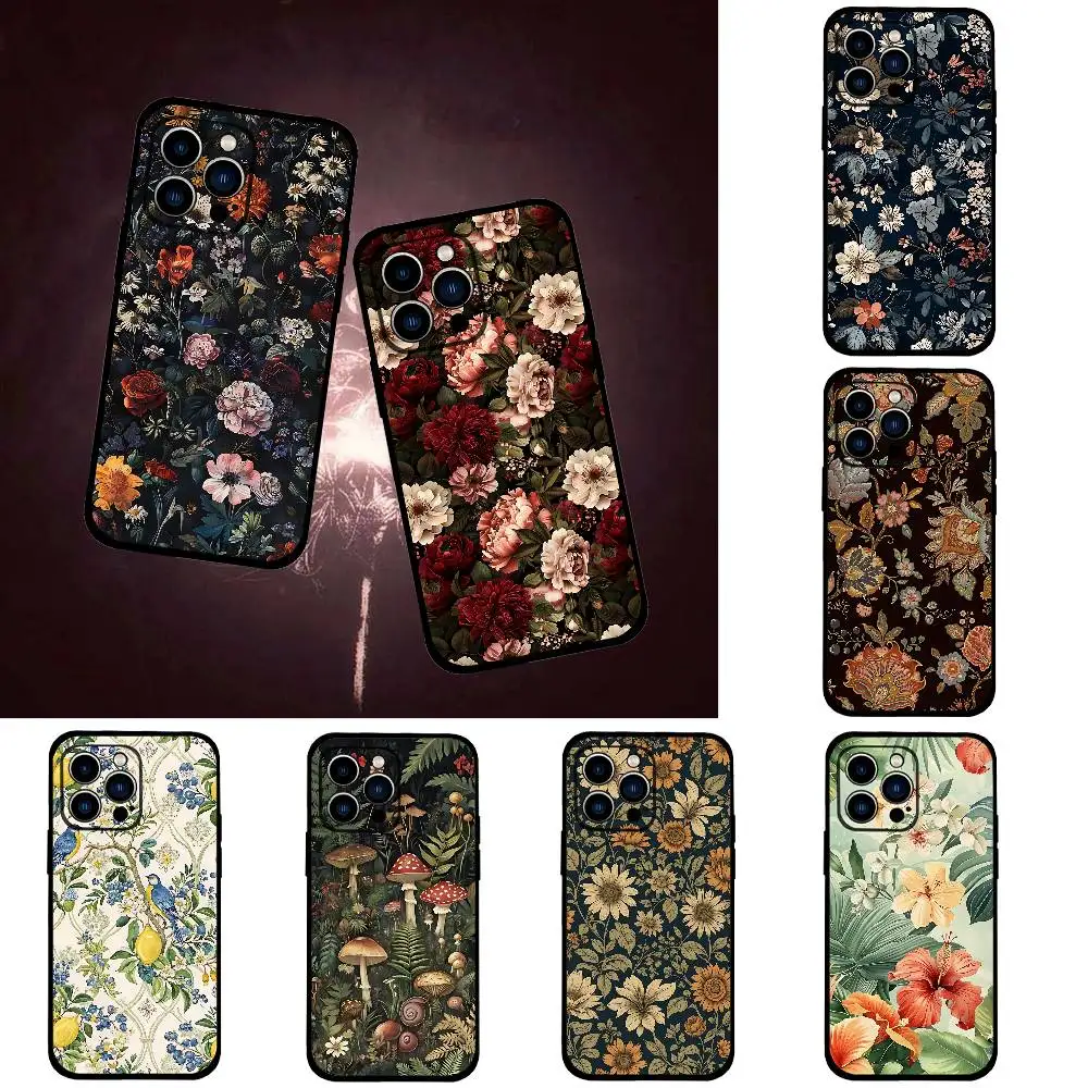 Botanische Kunst Handyhülle für iPhone 17, 16, 15, 14, 13, 12, 11, PRO MAX PLUS, Mini-TPU, weich bis hautfreundliche Hülle