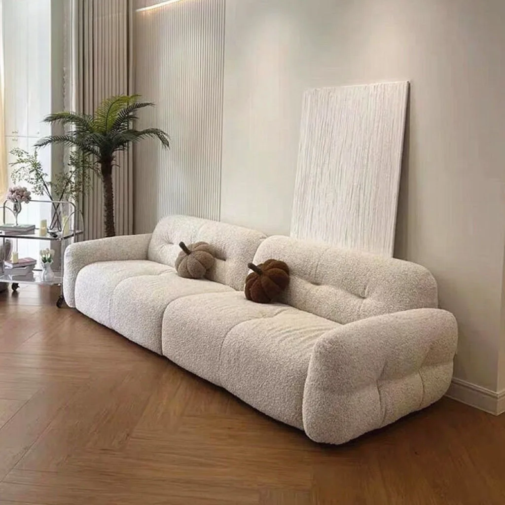 Lamb fleece sofa small apartment straight row cloud fabric sofa