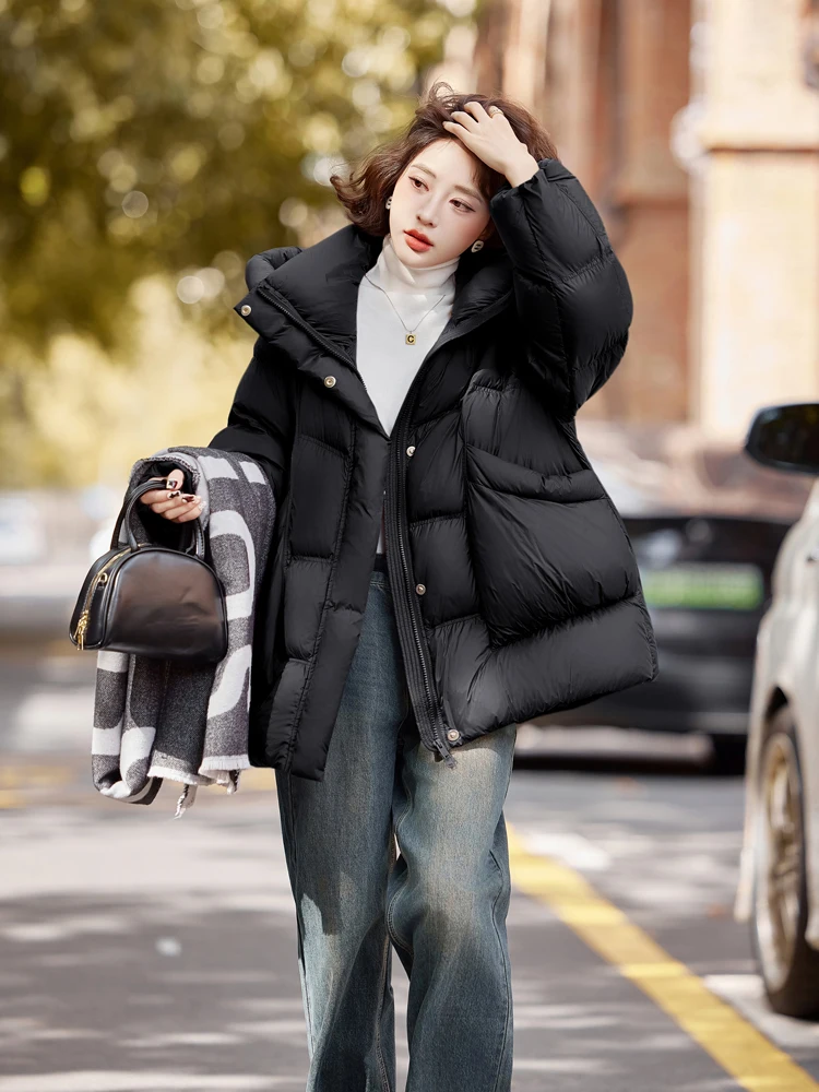 Warm Hooded down jacket Women's Oversize 2026 Winter Pockets Long sleeve puffer coat Female Outwear Solid color INKEO DJ637