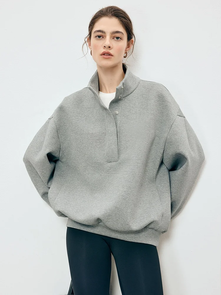 

Теплый свитшот с высоким воротником для женщин: модный американский стиль, универсальный, из велюра, с воротником-стойкой, ретро, однотонный, без застежек