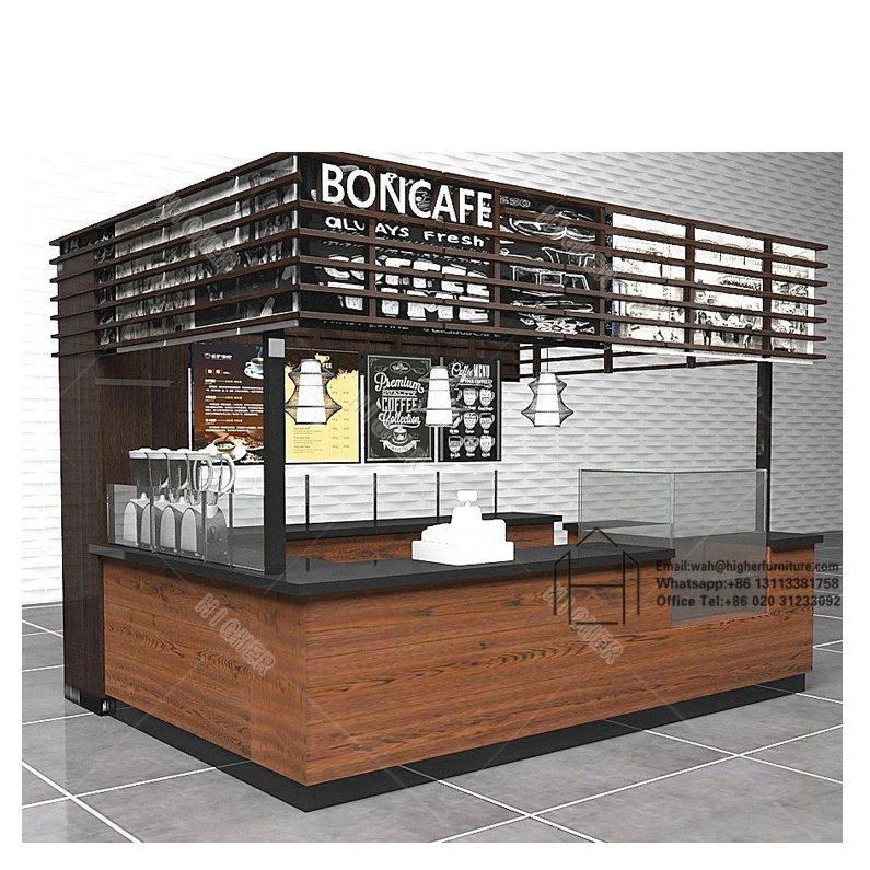 

Customized Cafe Counter Furniture Modern Mall Coffee Shop Kiosk Designs Bar Counter Display Coffee Kiosks for Sale