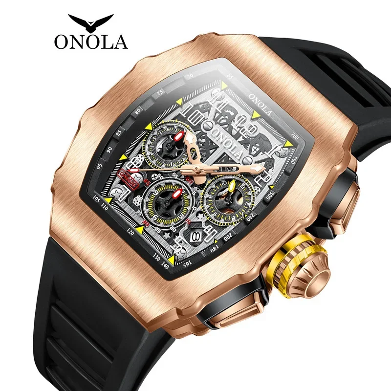

ONOLA 6826 Fashion Sports Silicone Strap Watch Man Luminous Waterproof Chronograph Multi Functional Watches for Men Reloj Hombre