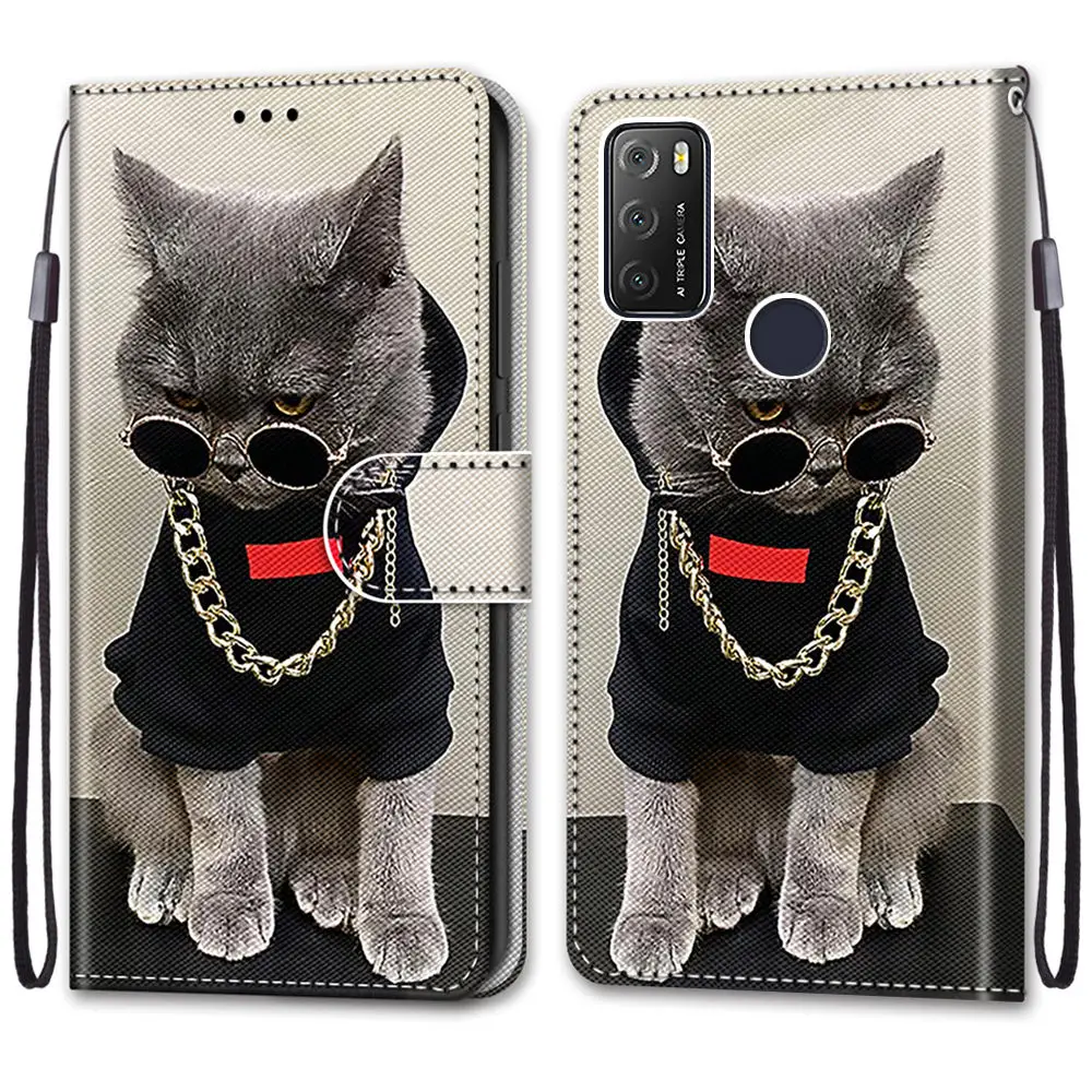 Kids Etui Card Holder Wallet Flip Case For Samsung Galaxy A12 A32 A52 A52S A72 5G M12 Flower Cat Butterfly Pattern Book Cover