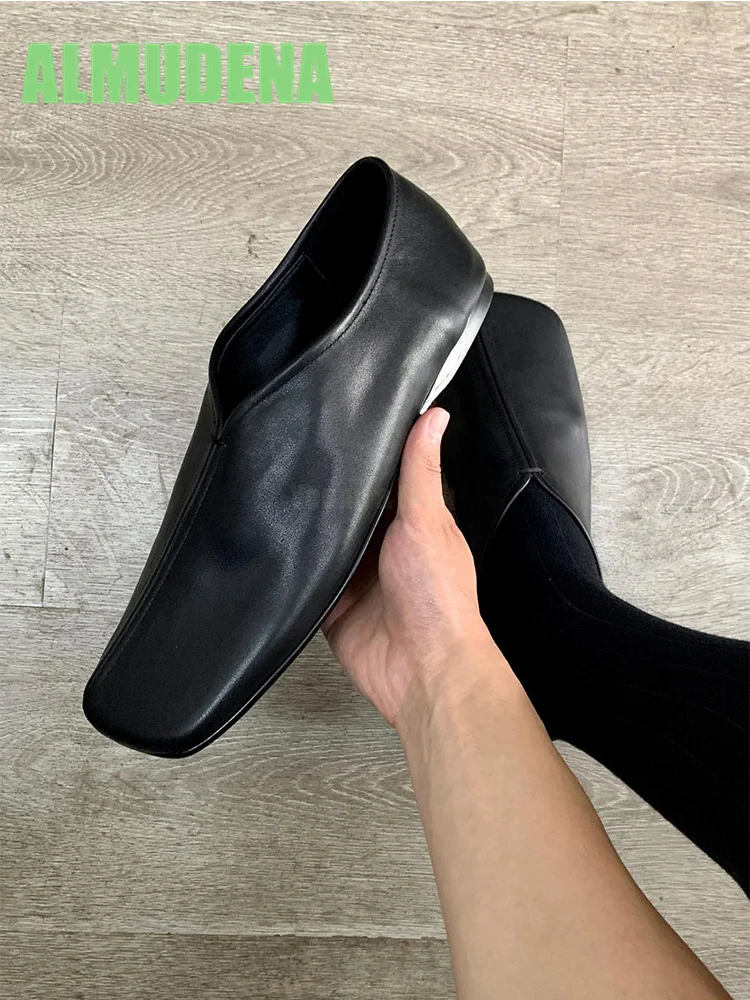 

Slanted Square Toe Leather Shoes Fashionable Retro Lazy Shoes Soft Soled Couple Shoes Soft Leather Surface Simple Style Loafers