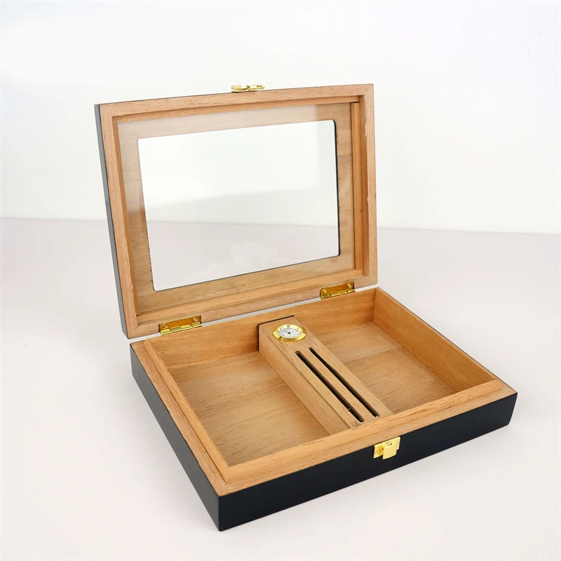 Imagem -06 - Portable Cedar Wood Charuto Humidor Travel Case Desktop Box Umidificador e Higrômetro Vidro Top Divisor Clássico