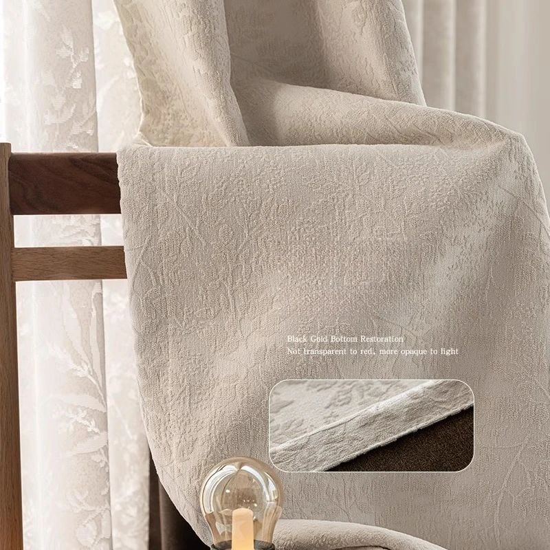 French Embossed Chenille Curtains Cream Color Living Room Bedroom Blackout Custom Size Luxury Thick White Tulle Fashion Door