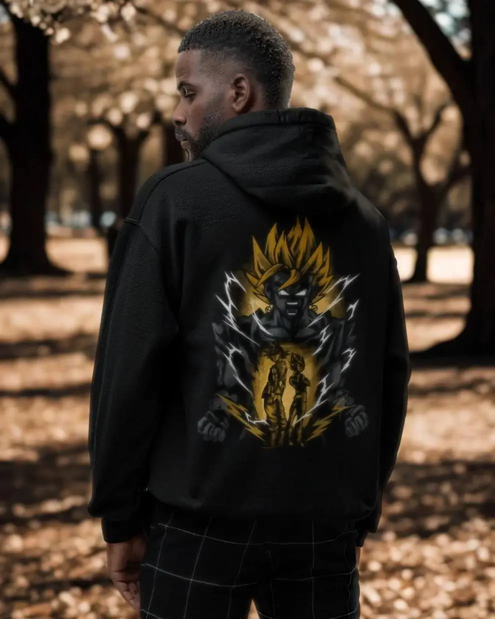 بلوفر بغطاء للرأس للرجال من Dragon Ball سوبر سايان جوكو مطبوع عليه قطن ملابس الشارع الشهير فضفاض مناسب للجنسين بتصميم جرافيك أنيمي Lightning Aura #1