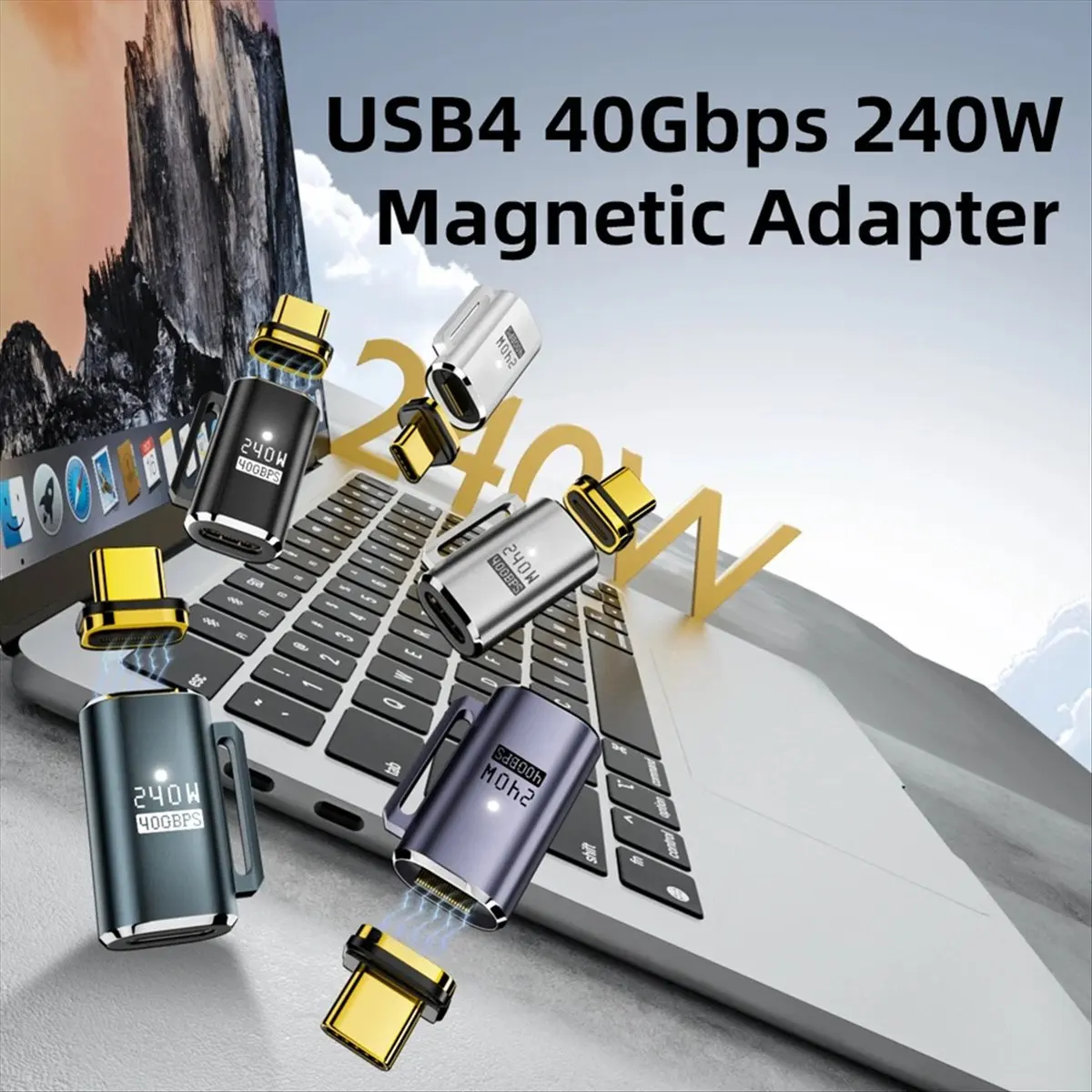 Hot Sale Fully Function 240w Magnetic Suction Adapter Type-C Male Orbit Female Magnetic Suction Black