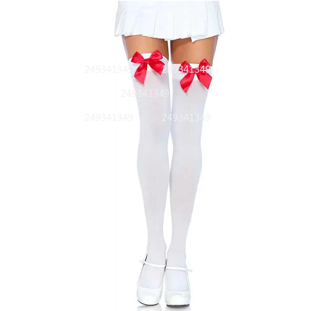Bowknot Strips Cosplay Stockings Woman Christmas Dot Thigh-high Stocking Xmas Party Knee-high Socks Festival Costume Accessories