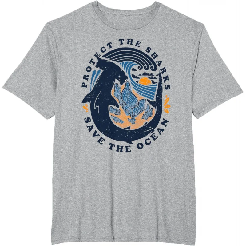 

Protect Shark Save The Ocean Save Animals Retro Gift t shirt Vintage Graphic Tee 100% cotton clothes All size Tops Short Sleeve