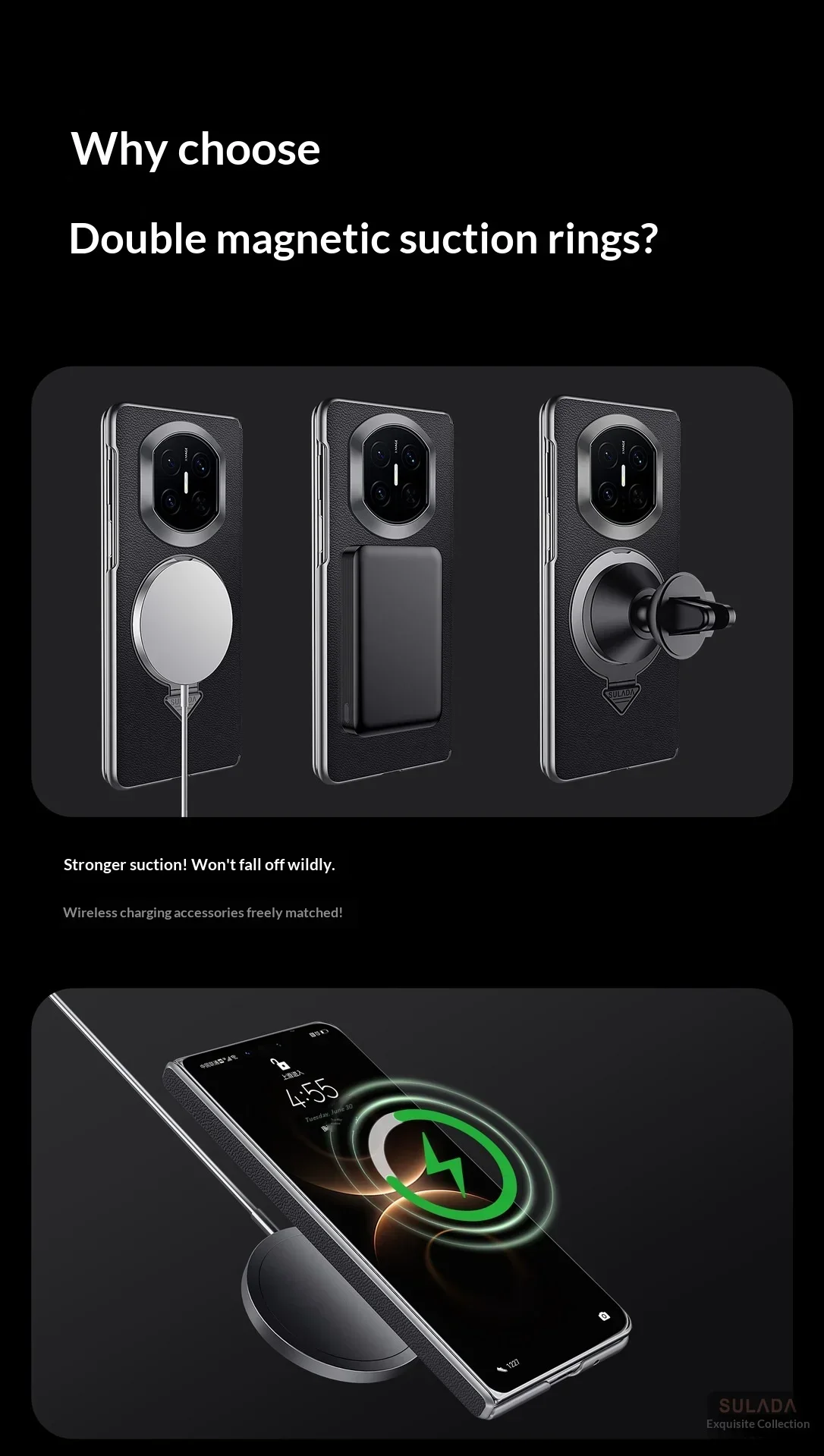 SULADA Luxury Genuine Leather Stand Case for Huawei Mate X7/X6/X5 with Central Axis Hinge Protection Magnetic Closure