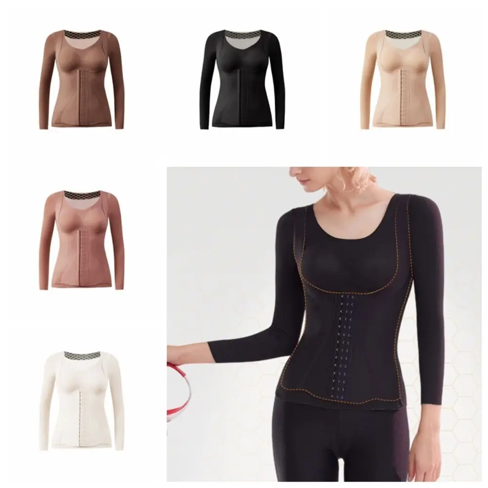 

Термобелье для похудения с длинными рукавами, корректирующее белье, термокофта для женщин, утягивающая живот, вельветовая, теплая зимняя кофта для дам