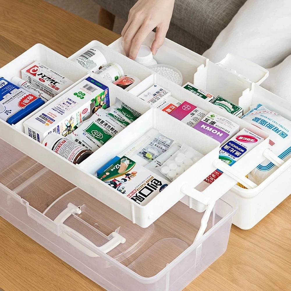 XL Medicine Pill Boxes First Aid Kit Container Family Emergency Storage Boxes Organizer With Handle Capacity Pill Case Pharmacy