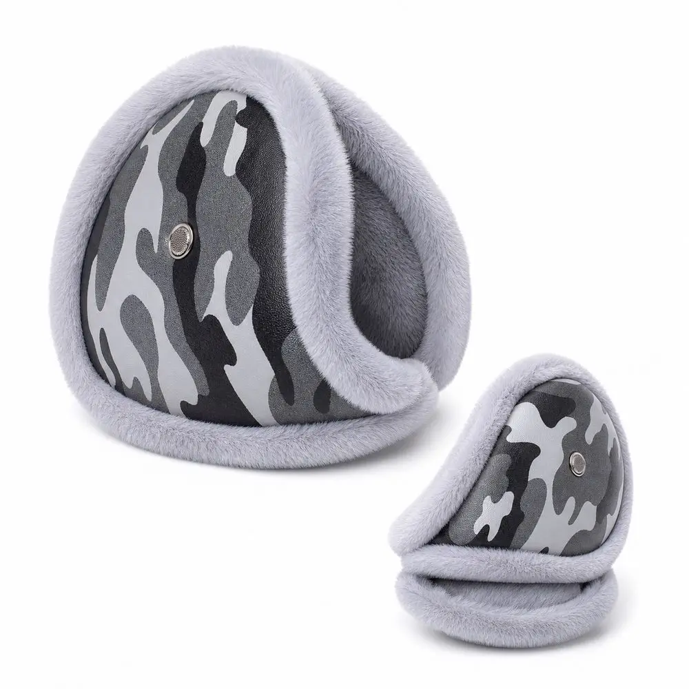 New PU Leather Winter Earmuffs Pattern Foldable Ear Warmers Loudspeaker Hole Lining Ear Protection Earmuffs Winter Activities