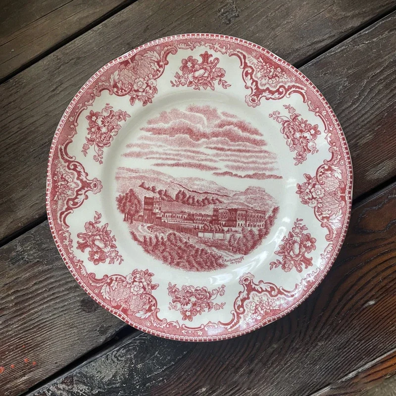 Vintage Red Castle Ceramic Dinning Plate Exquisite Household Tableware Living Room Decorative Plates