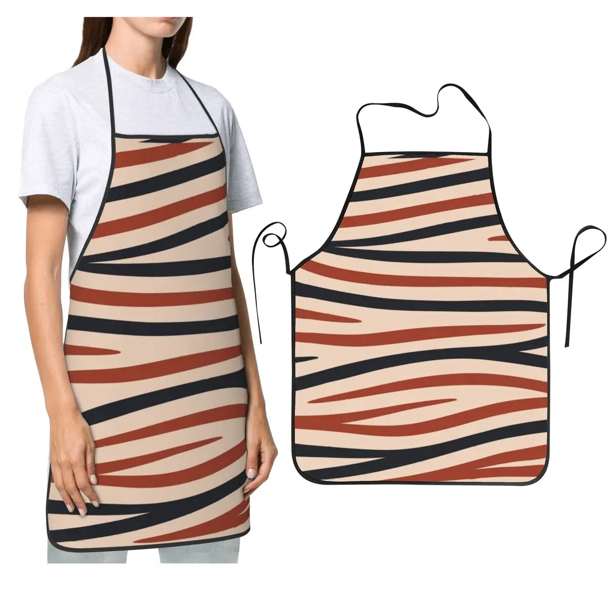 

Фартук с принтом зебры и животных из терракота и темно-синего цвета, фартук для шеф-повара, приготовления пищи, выпечки, нагрудник без рукавов, кухонный сарафан для уборки