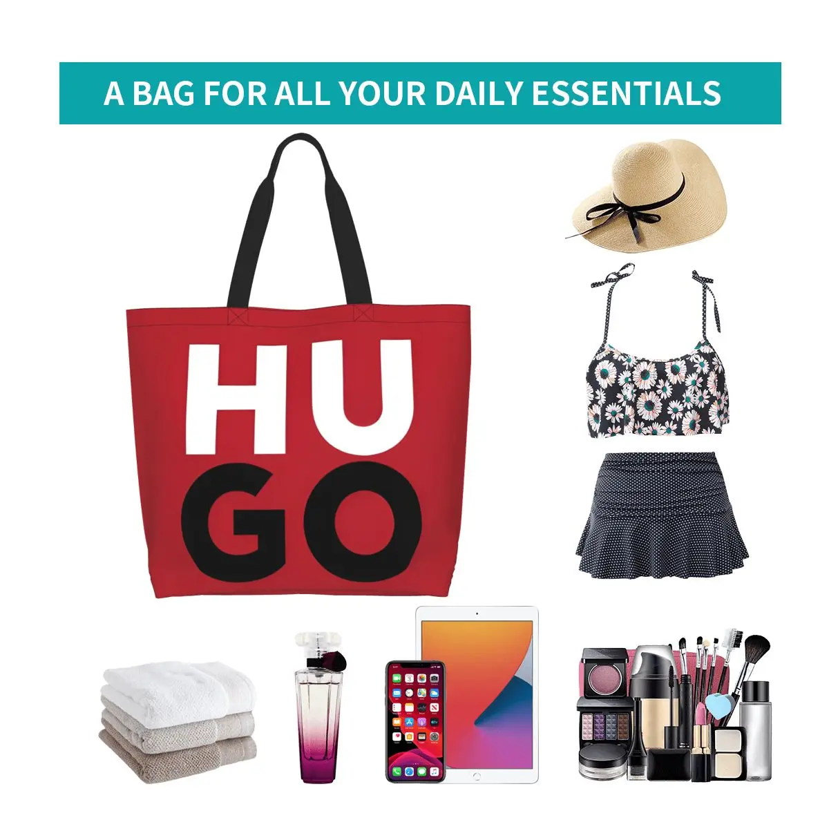 Fashion Unisex H-HUGO Letter Logo Accessories Grocery Bags Large Capacity Tote Bag