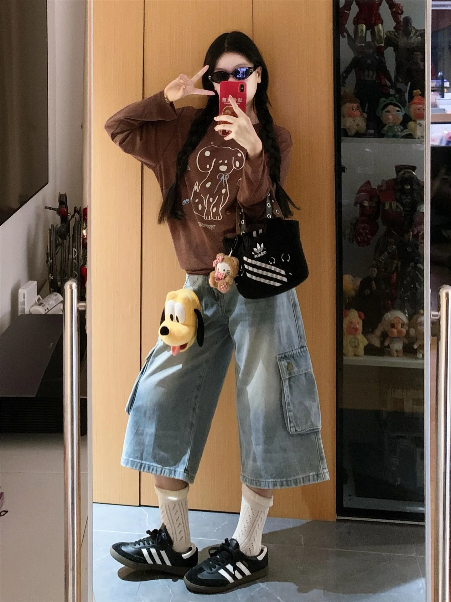 

Американские винтажные светло-голубые джинсовые шорты-бермуды для женщин, летние, свободного кроя, с эффектом похудения, широкие штанины, высокая талия