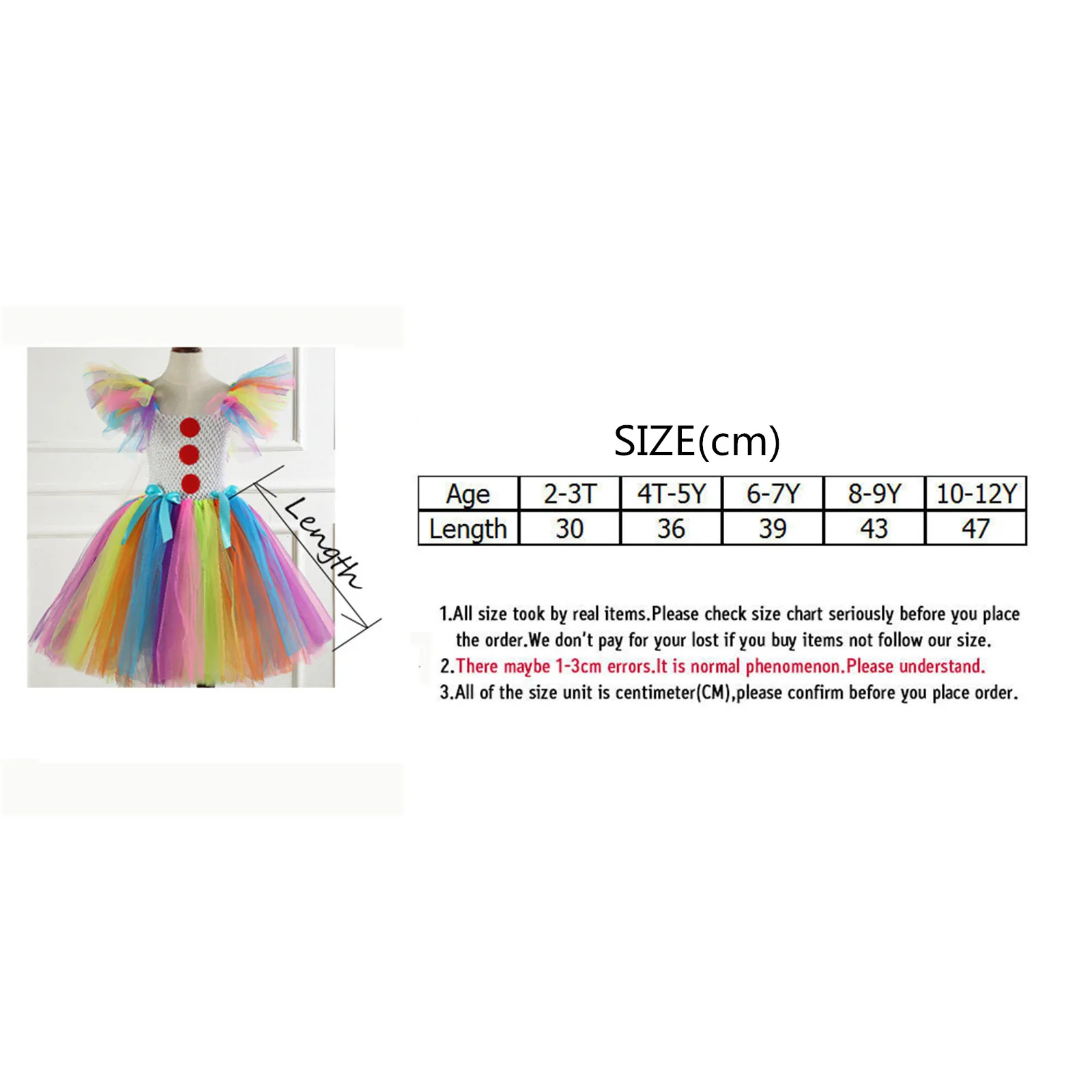 Toddler Baby Girl Colorful Clown Dress Kids Girls Clown Tulle Skirt Princess Sleeveless Birthday Tutu Party Dress for Party