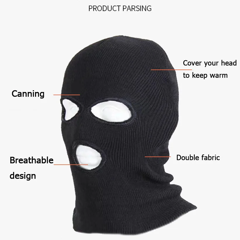 محبوك 3 ثقوب قناع للتزلج يندبروف كامل الوجه قبعات متماسكة مخصص SkiMask الرجال الدافئة الصوف بالاكلافا التطريز الشتاء القبعات الألوان